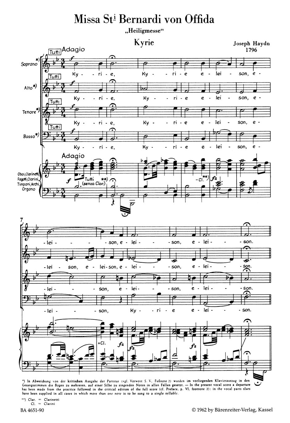 Haydn Missa Sancti Bernardi von Offida "Heilig-Messe" Vocal Score