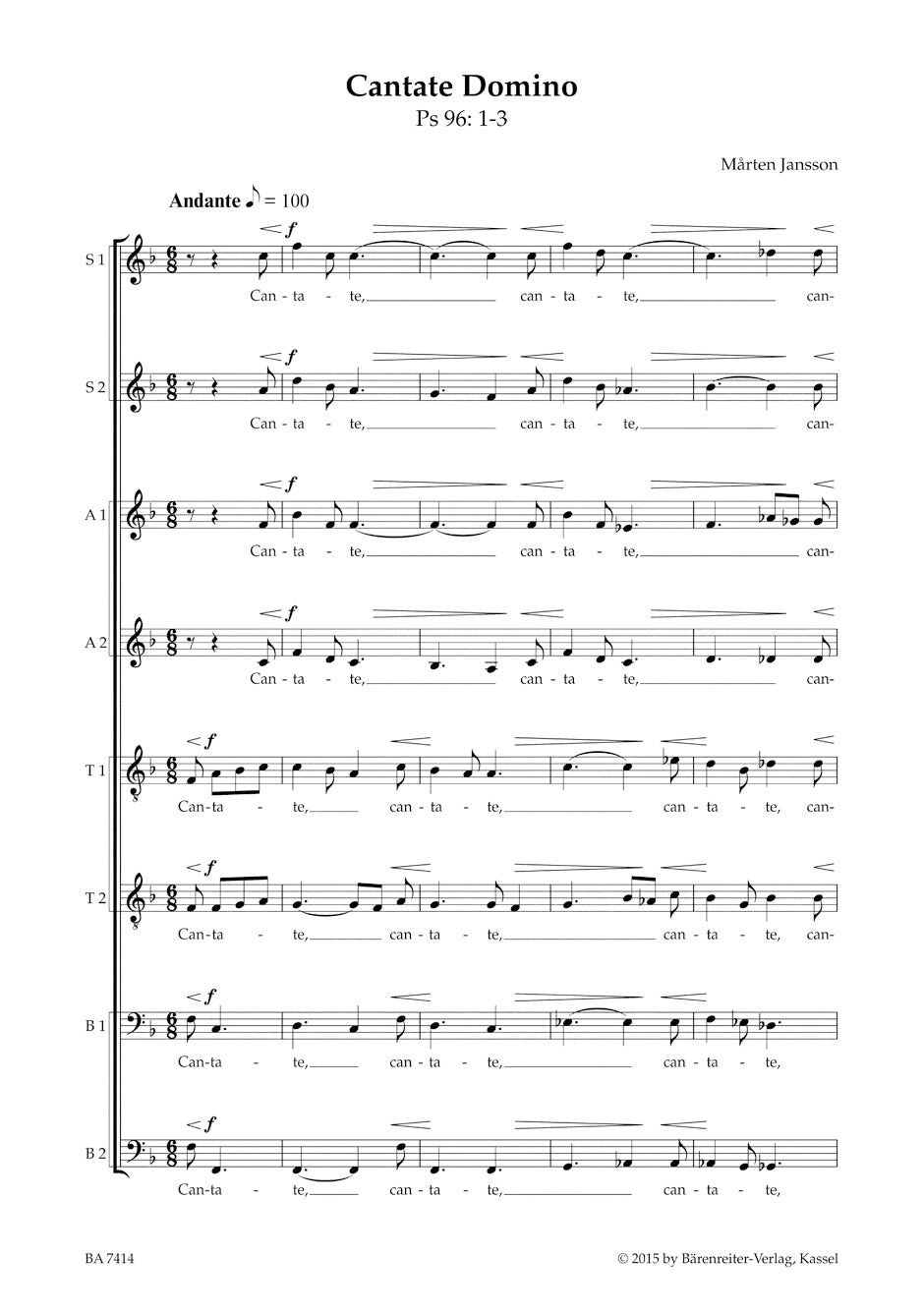 Jansson Cantate Domino