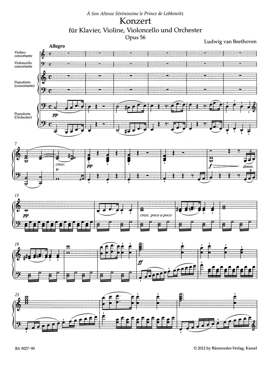 Beethoven: Triple Concerto in C Major, Op. 56 (Parts and Piano Reduction)
