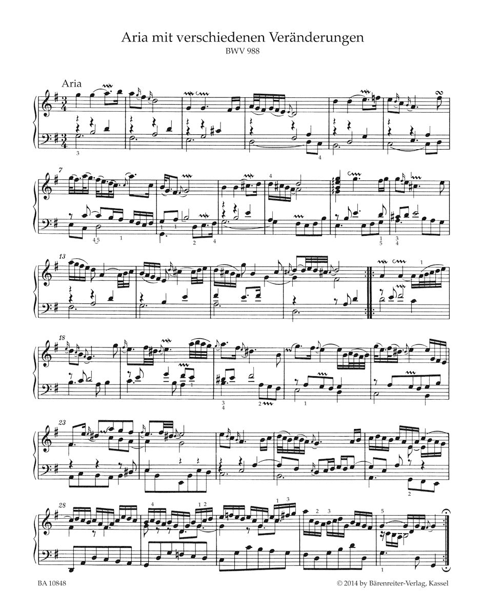 Bach Goldberg Variations BWV 988 -fourth Part of the Clavier Ubung-