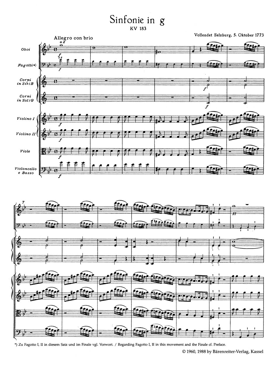 Mozart Symphony Nr. 25 G minor K. 183 (K.6: 173 dB)