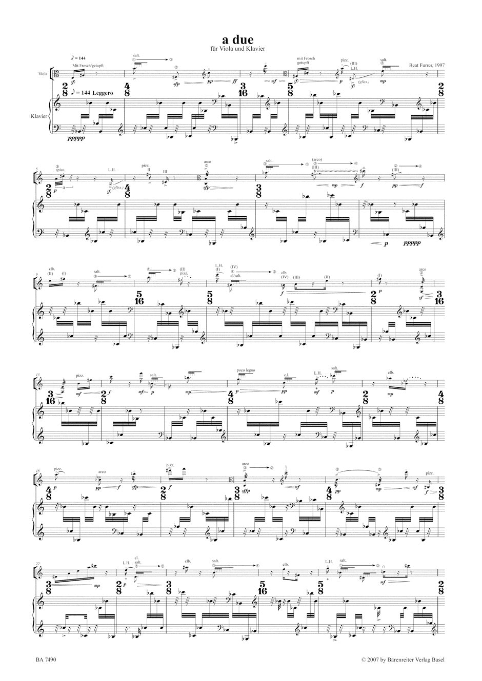 Furrer A Due for Viola and Piano (1997)