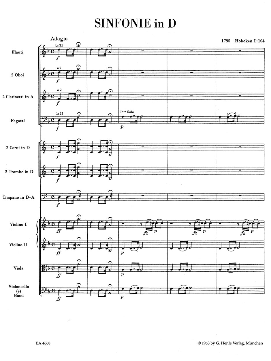 Haydn Symphony D major Hob.I :104 "London Symphony No. 12"