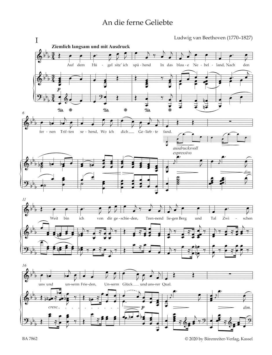 Beethoven An die ferne Geliebte for Voice and Piano op. 98