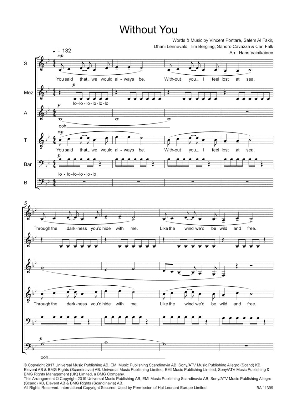 Without you (Arranged for Mixed Choir (SMezATBarB))