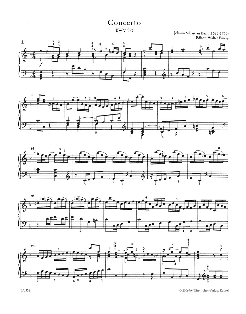 Bach Italian Concerto BWV 971 with fingerings