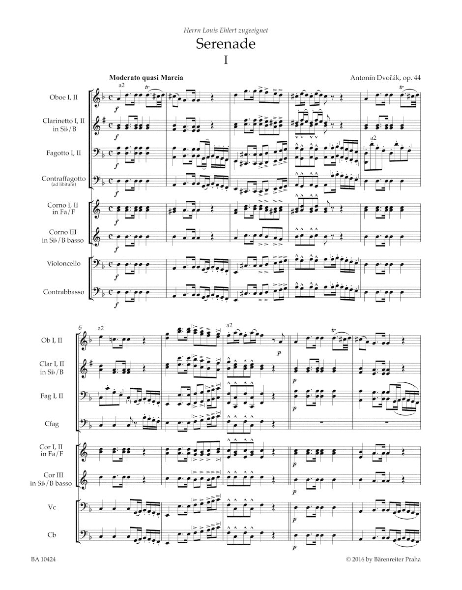 Dvorak Serenade for Wind Instruments, Violoncello and Double Bass op. 44