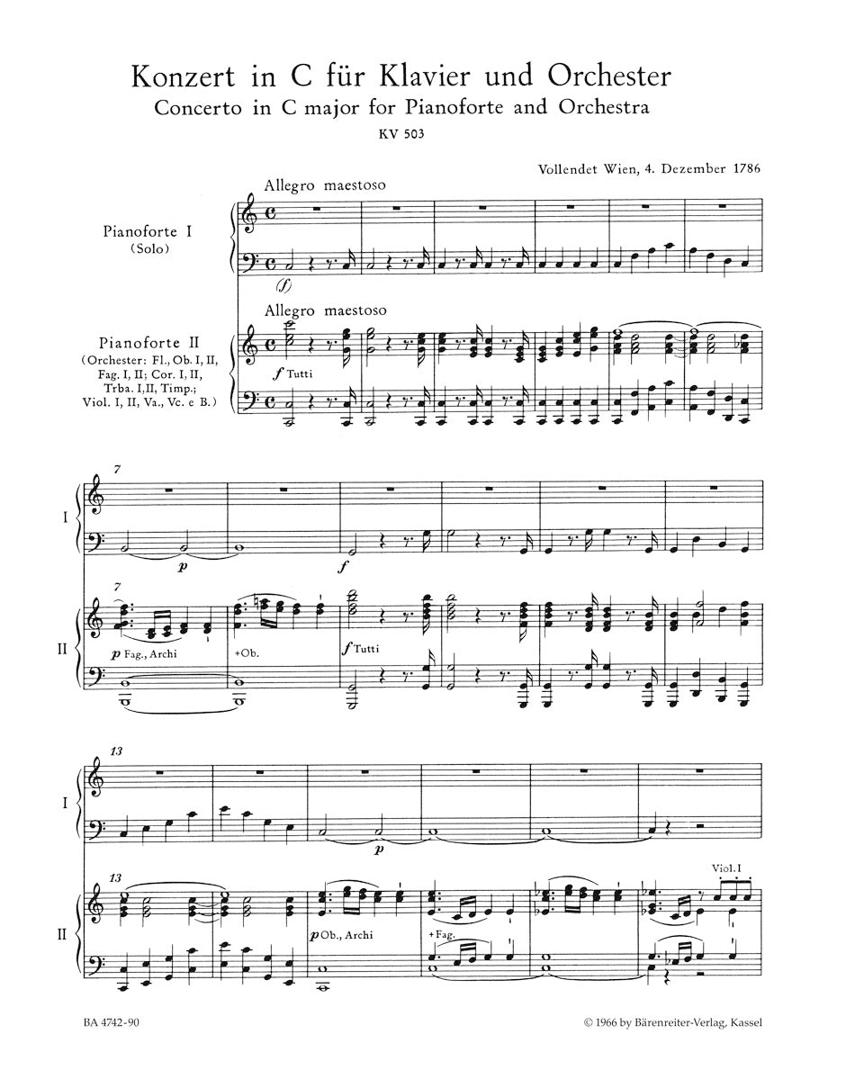 Mozart Concerto for Piano and Orchestra No. 25 C major K. 503 (Piano Reduction)