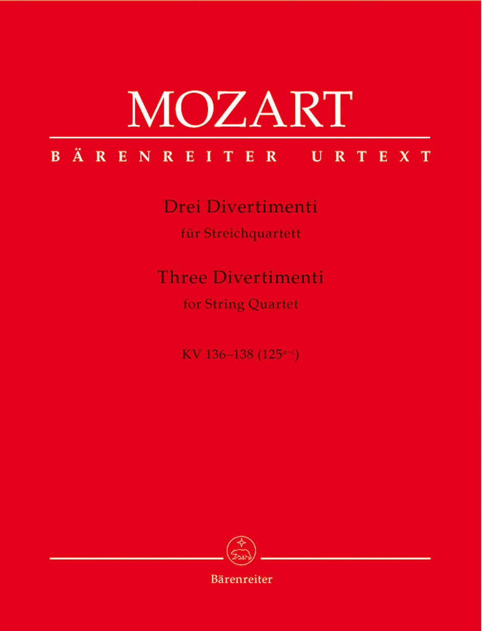 Mozart 3 Divertimenti for String Quartet K 136-138 (125a-c)