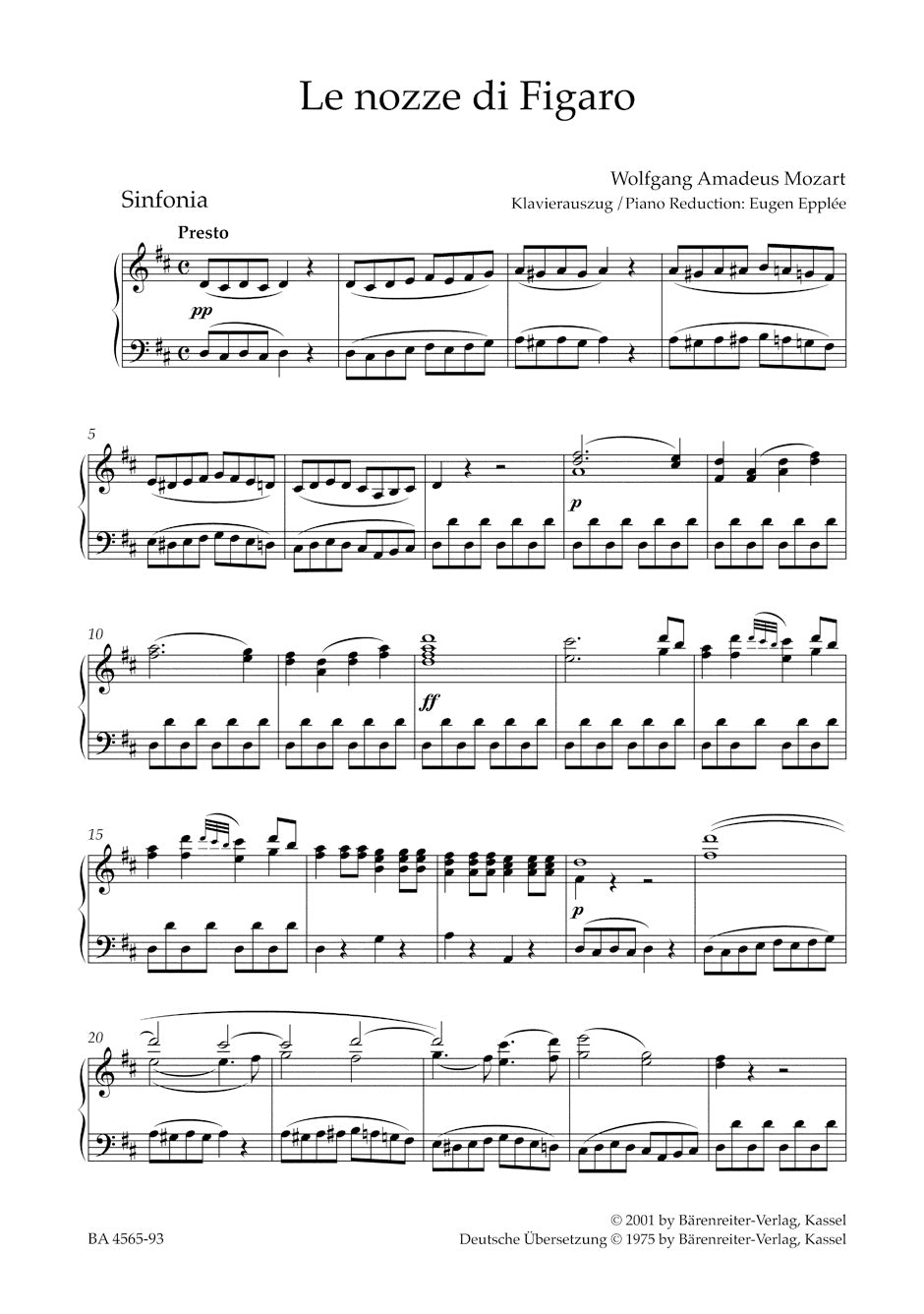 Mozart Marriage of Figaro - Hardcover Vocal Score (Translation: Honolka)