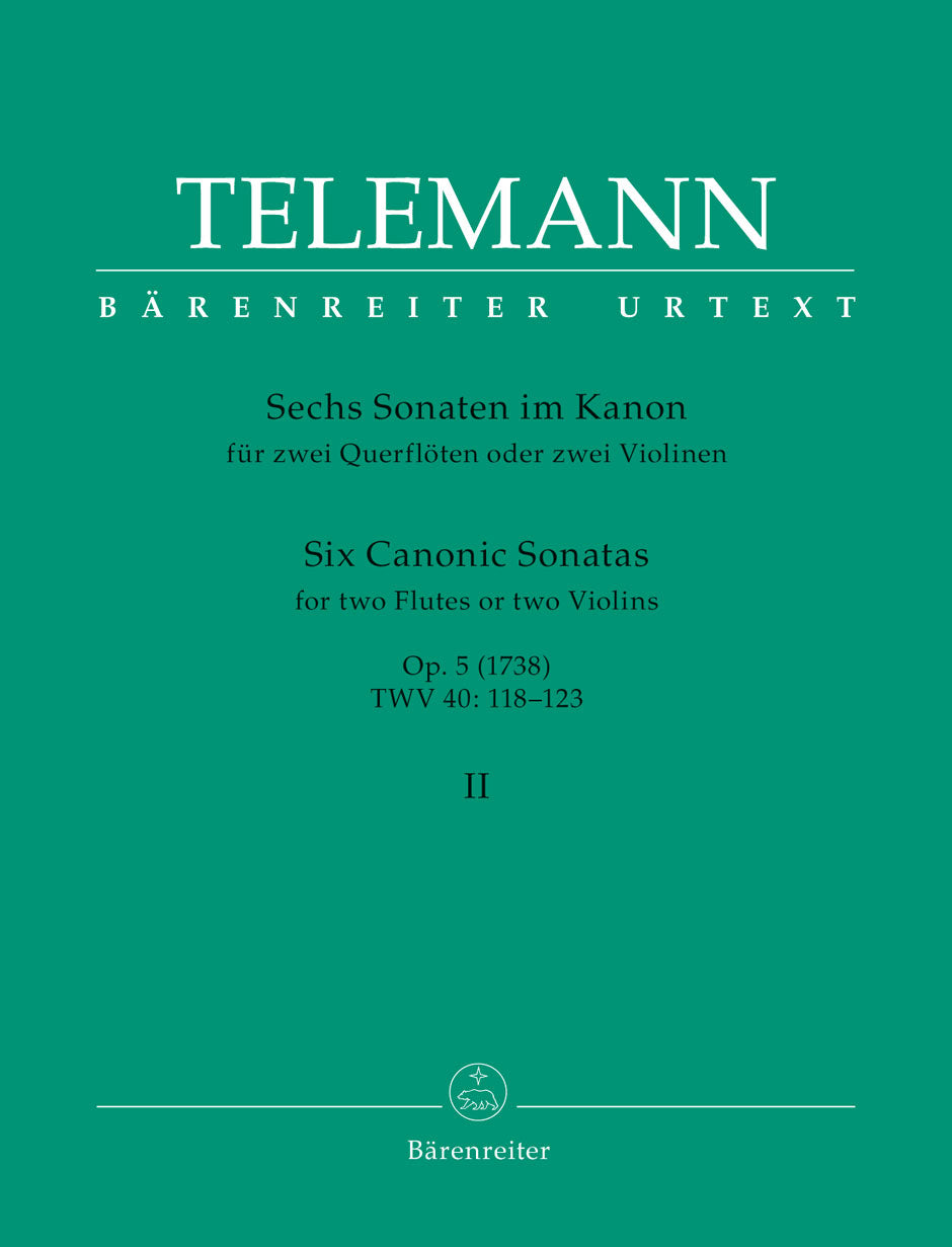 Telemann Six Canonic Sonatas for Two Flute (or Two Violins) op. 5 TWV 40:118-123 (1738) (Volume 2)
