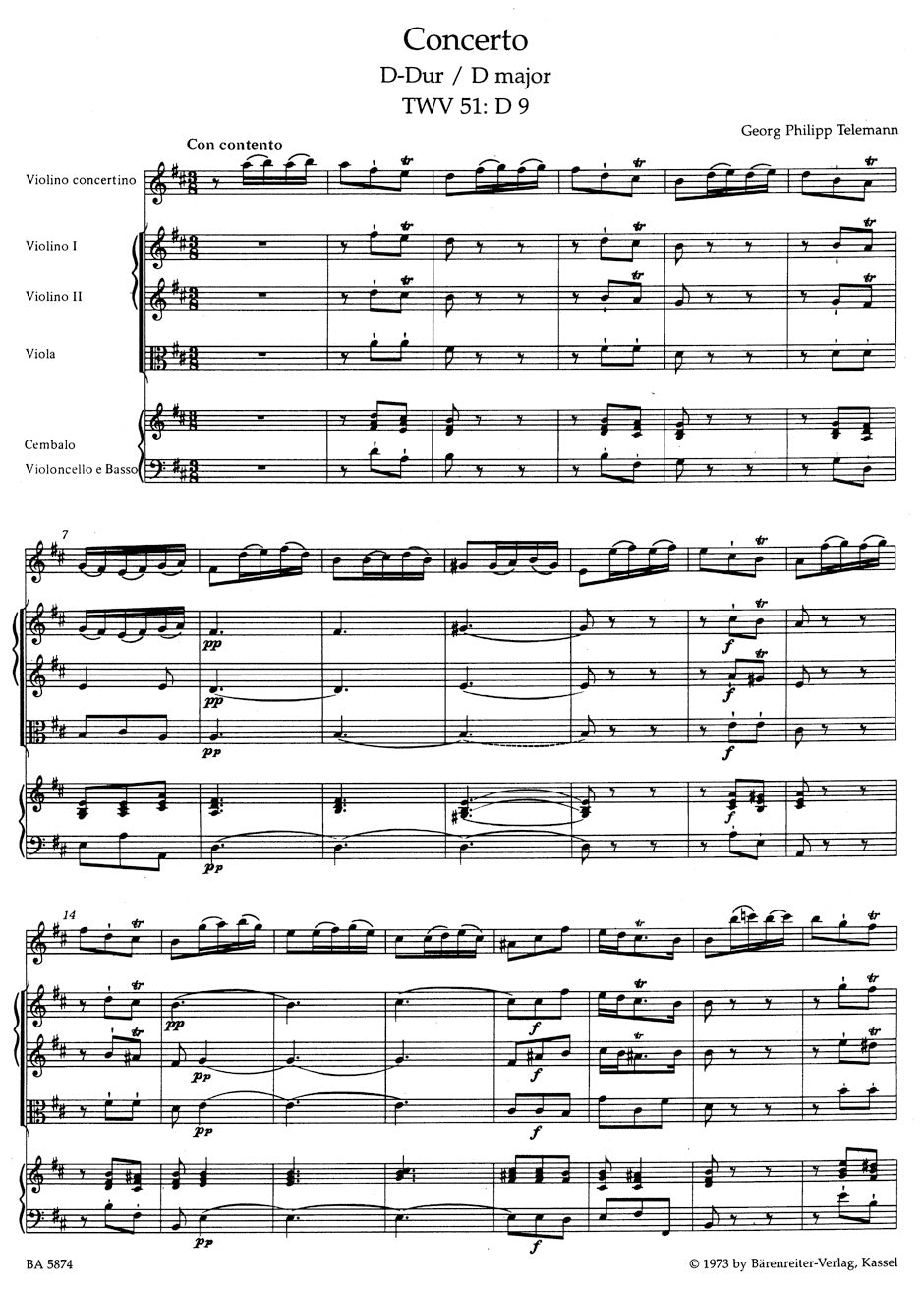 Telemann Concerto for Violin und Orchestra in D-major TWV 51:D9