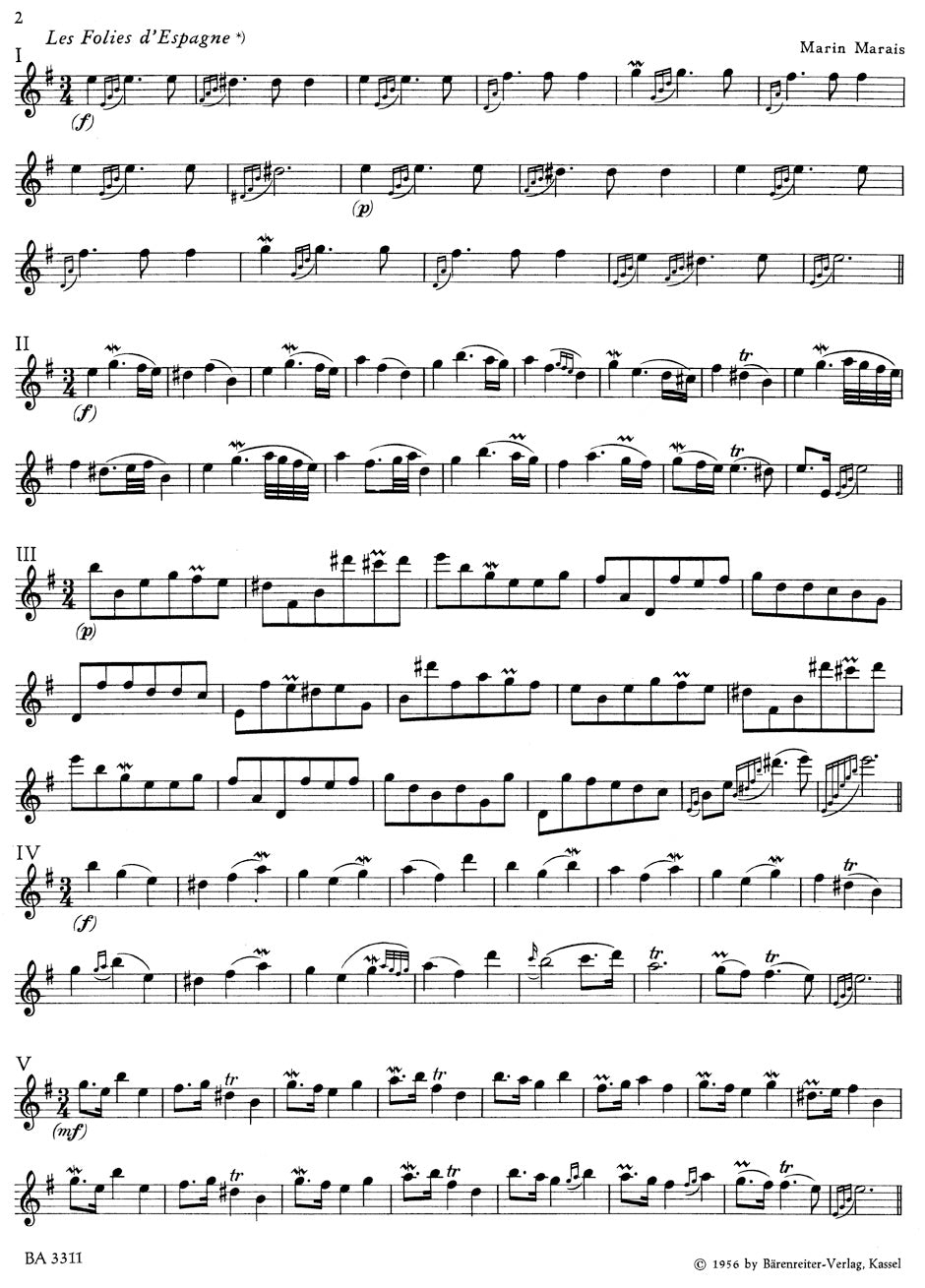 Marais Les Folies d'Espagne for solo flute