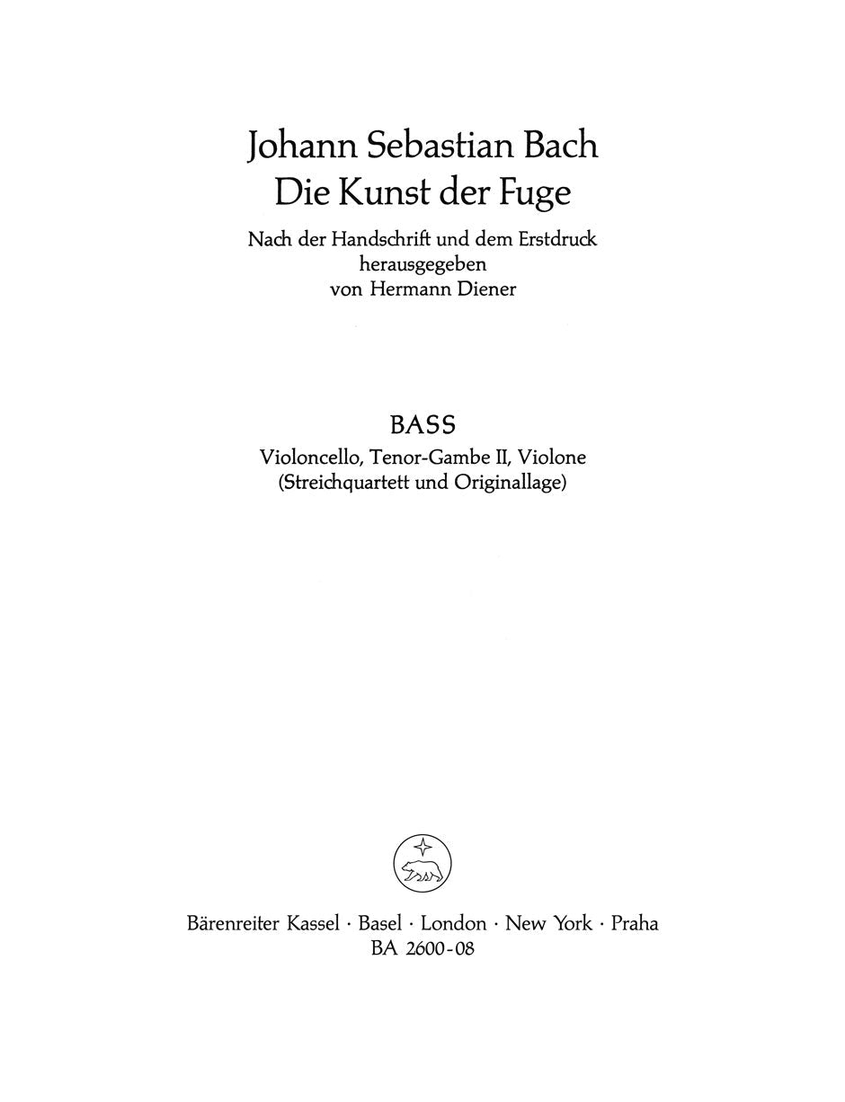 Bach The Art of Fugue Violoncello part