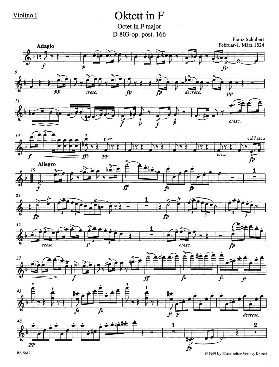 Schubert Octet in F major Opus Posthumous 166 D 803