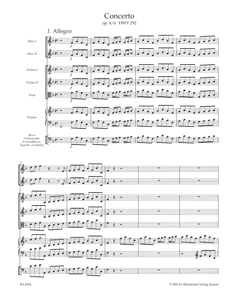 Handel Concerto for Organ and Orchestra F Major op. 4/4 HWV 292