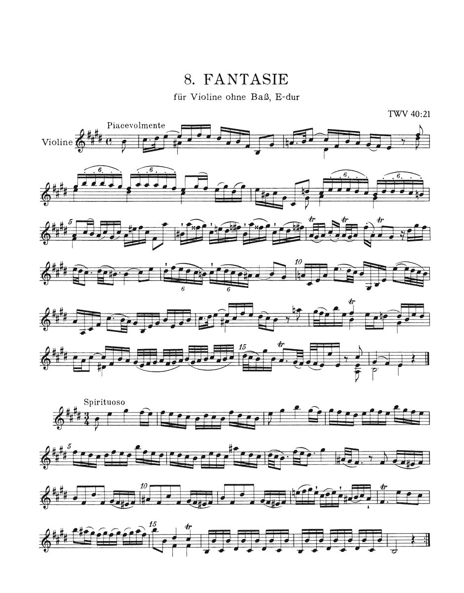 Telemann Twelve Fantasies for Violin without Bass TWV 40: 14-25 (1735)