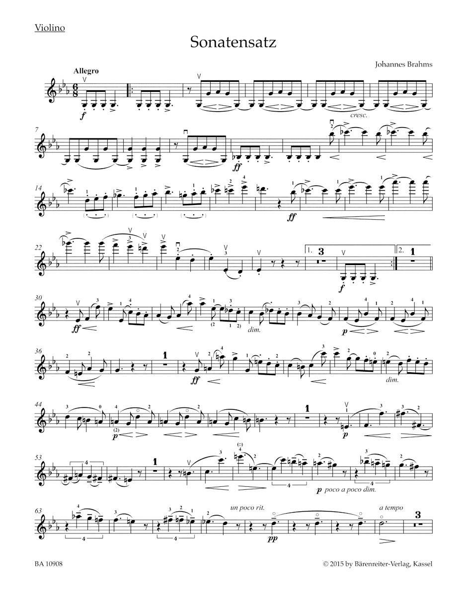 Brahms Sonata Movement from the F.A.E. Sonata for Violin and Piano C minor WoO 2