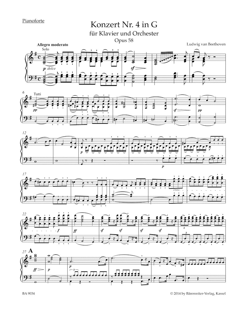 Beethoven Piano Concerto No 4 Opus 58 - Version for Piano and String Quartet