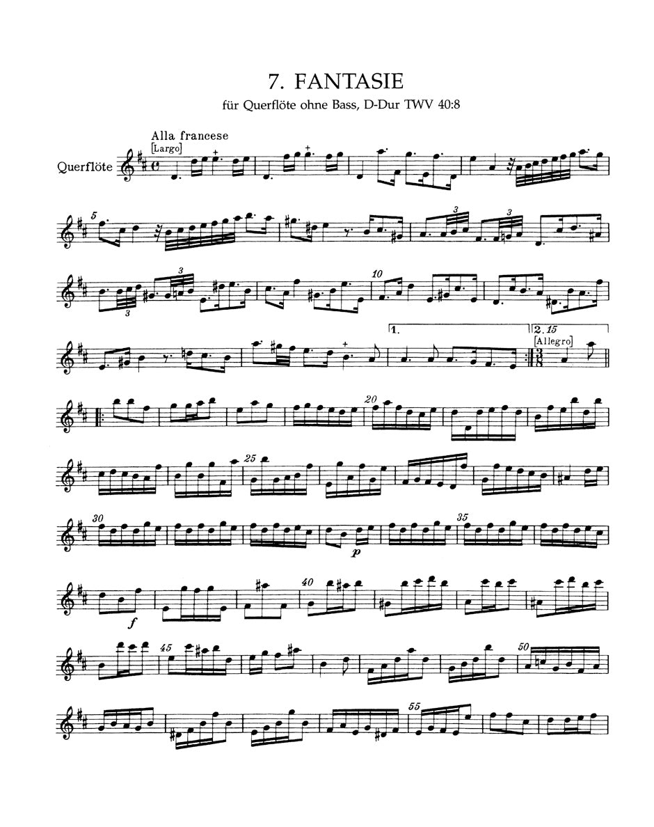 Telemann Twelve fantasies for Flute without Bass TWV 40:2-13