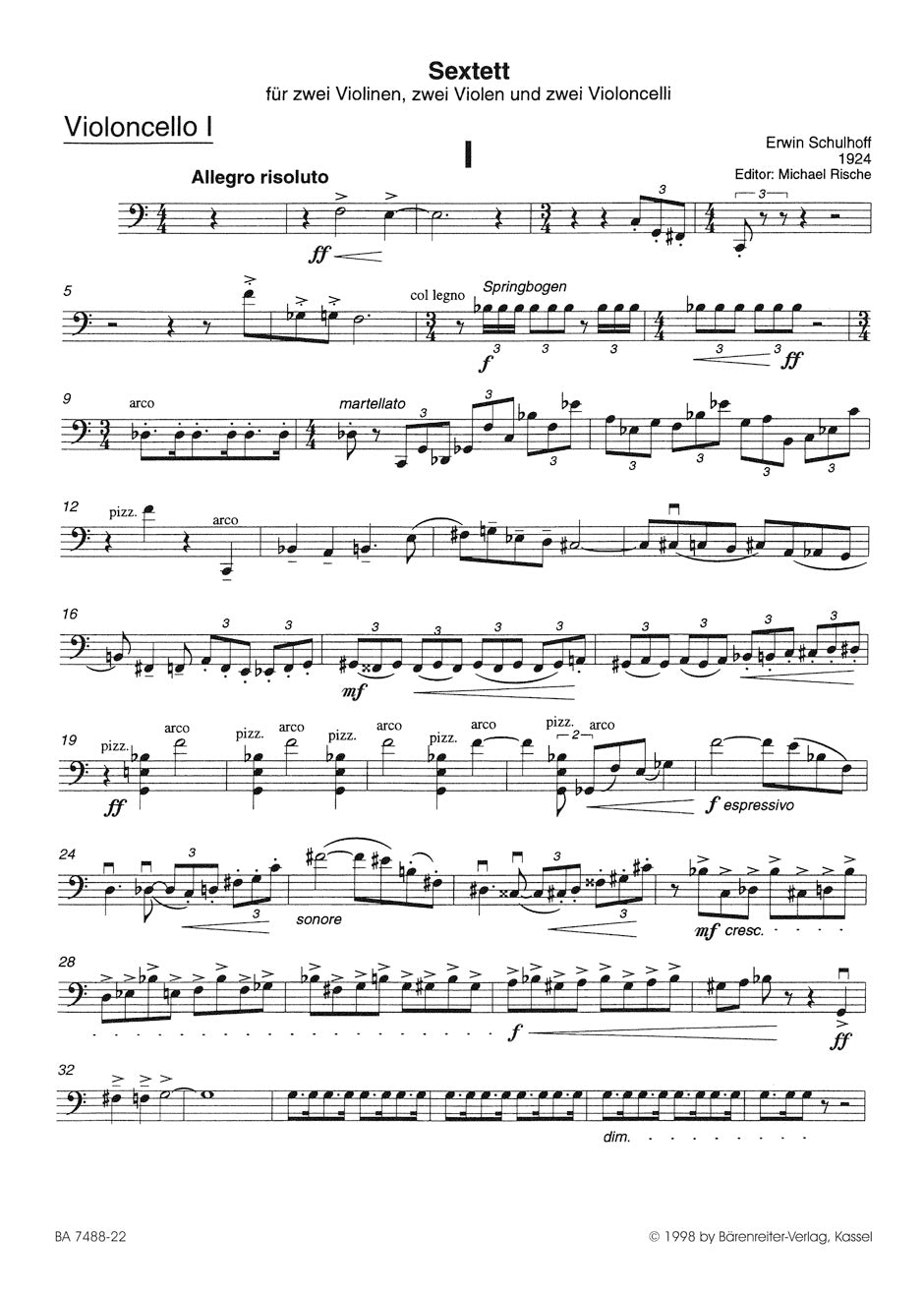 Schulhoff Sextet for 2 violins, 2 violas and 2 violoncelli
