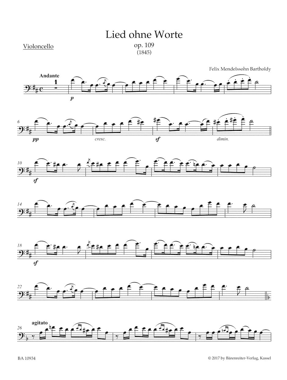 Mendelssohn Song without Words for Violoncello and Pianoforte op. 109