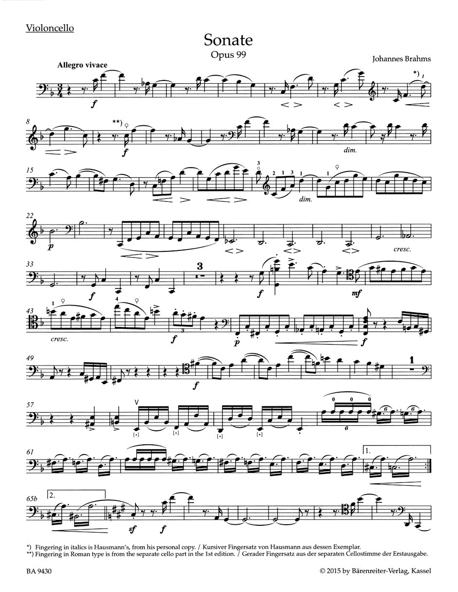 Brahms Sonata for Violoncello and Piano F major op. 99