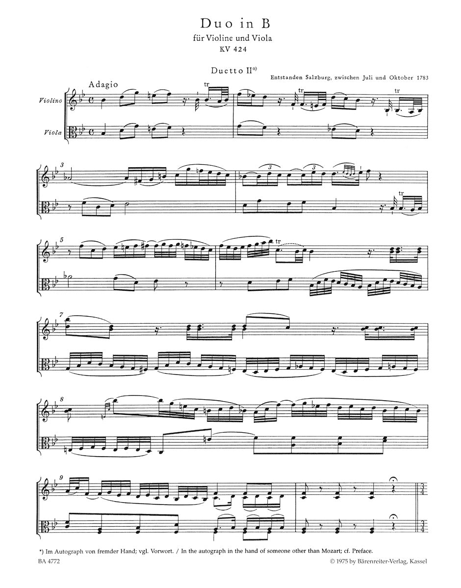 Mozart Duets for Violin and Viola K 423 and K 424