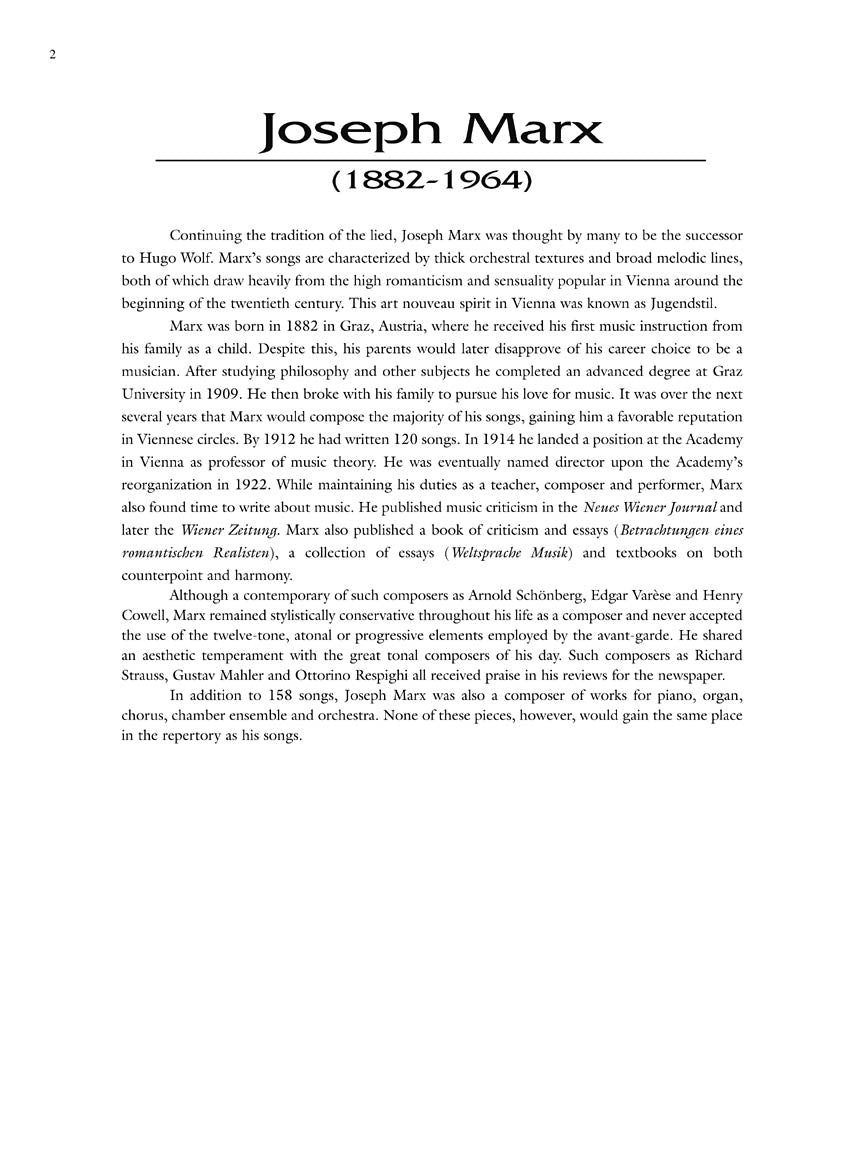 Marx - 30 Songs Original Keys for High Voice/Medium Voice