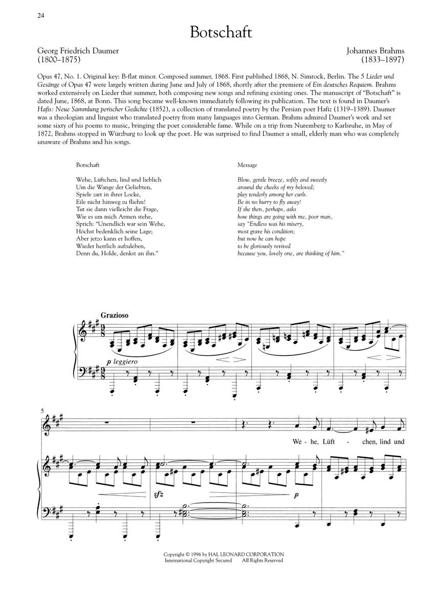 Brahms: 15 Selected Songs Low Voice