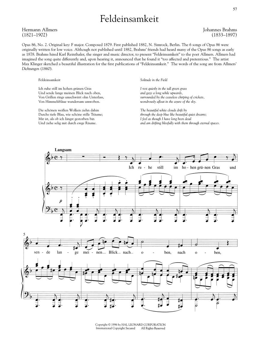 Brahms: 15 Selected Songs Low Voice