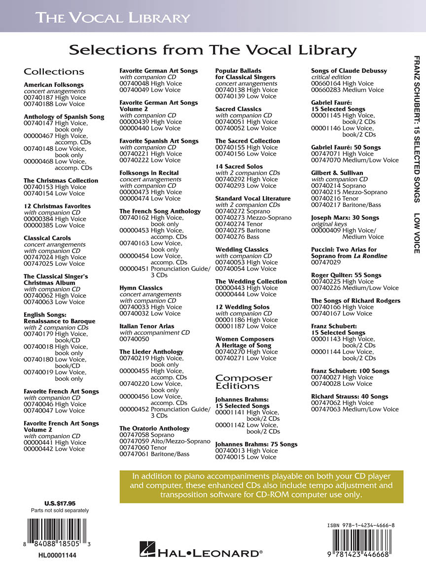 Schubert 15 Selected Songs Low Voice