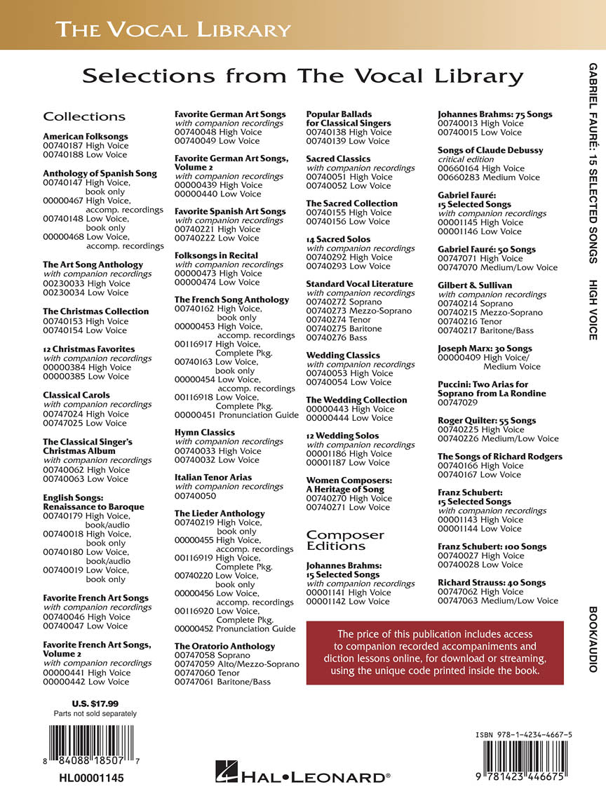 Fauré 15 Selected Songs High Voice