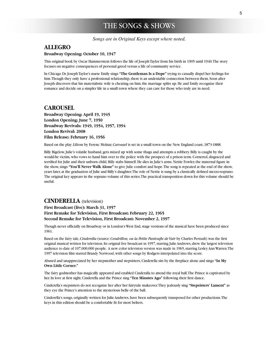 Rodgers & Hammerstein Songs Belter/Mezzo-Soprano Vocal Collection