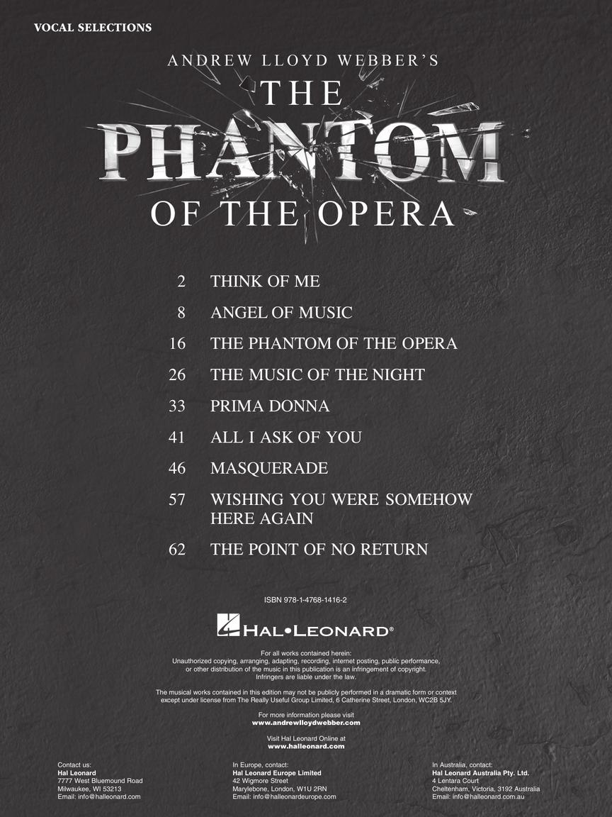 Phantom of the Opera - Vocal Selections