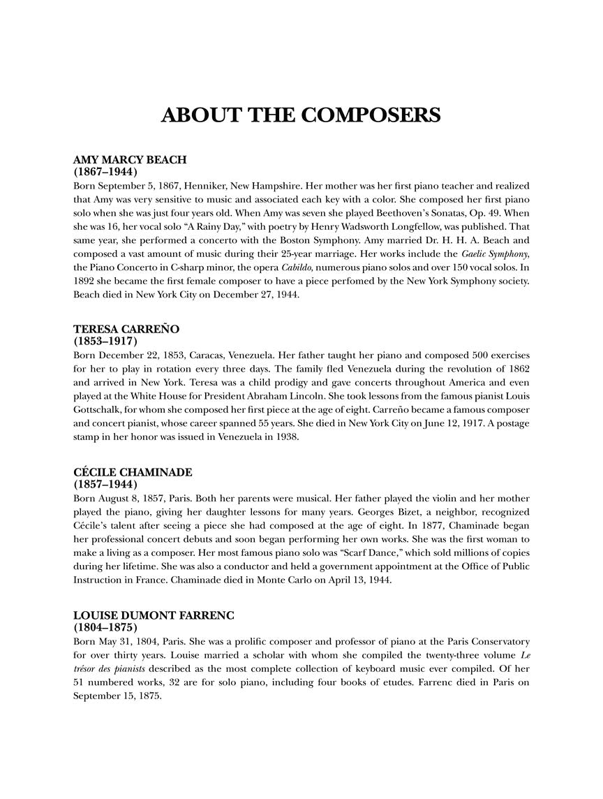 Women Composers in History 19 Intermediate to Late Intermediate Piano Pieces by 8 Composers