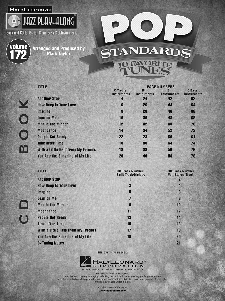 Pop Standards - Jazz Play-Along Vol. 172