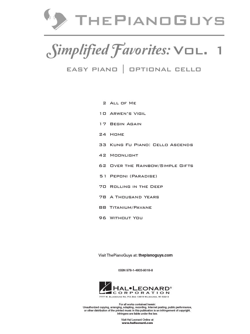 Piano Guys, The - Simplified Favorites, Vol. 1
