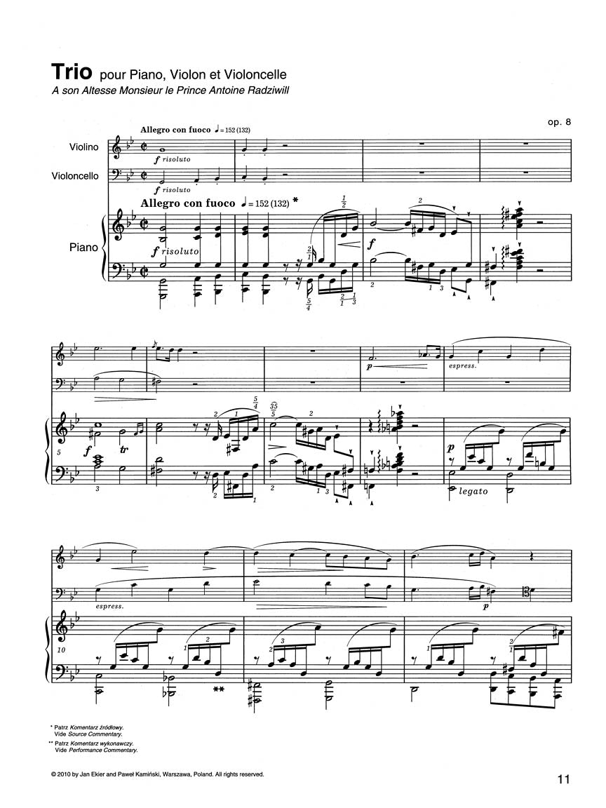 Chopin Trio Op. 8 for Piano, Violin and Cello