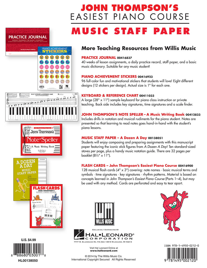 Thompson Easiest Piano Course - Music Staff Paper