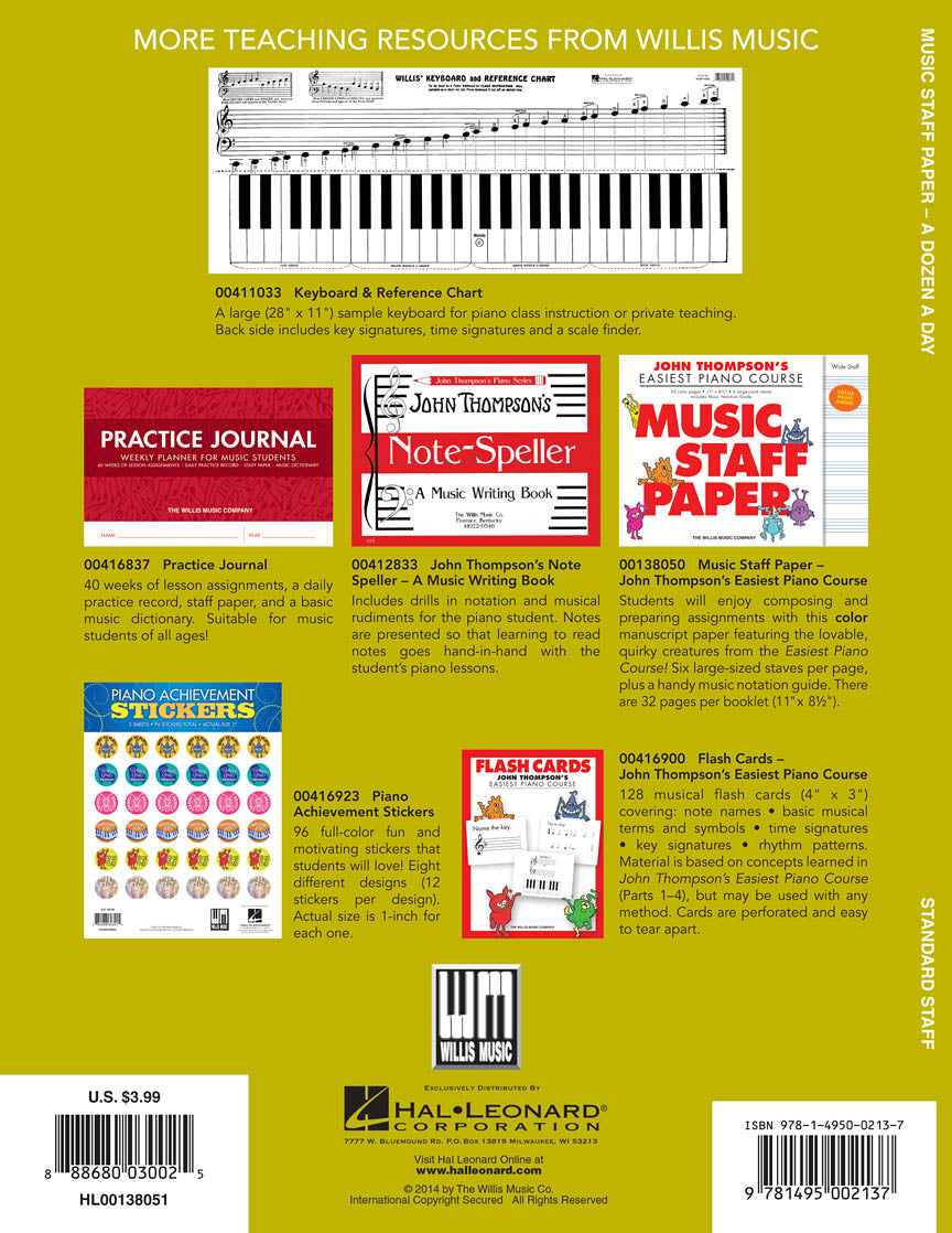 Burnam A Dozen a Day - Music Staff Paper