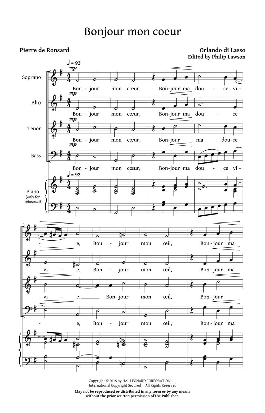 di Lasso Five French Madrigals