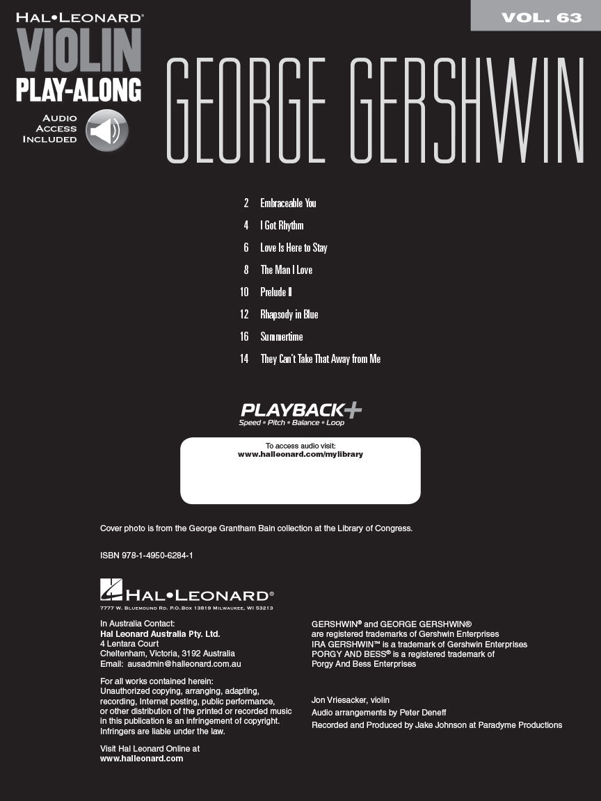 Gershwin: Violin Play-Along Volume 63