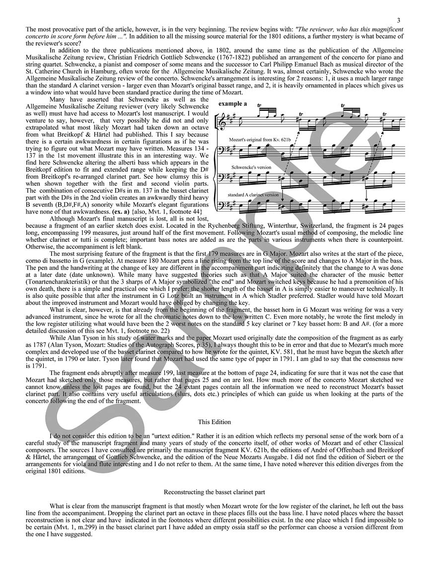 Mozart Clarinet Concerto, K. 622 Critical Urtext Edition - Clarinet and Piano Reduction