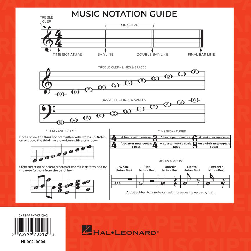 Manuscript Paper Notebook: Hal Leonard, Wide Staff (Red Cover) 32pgs (8.5"x 8.5")