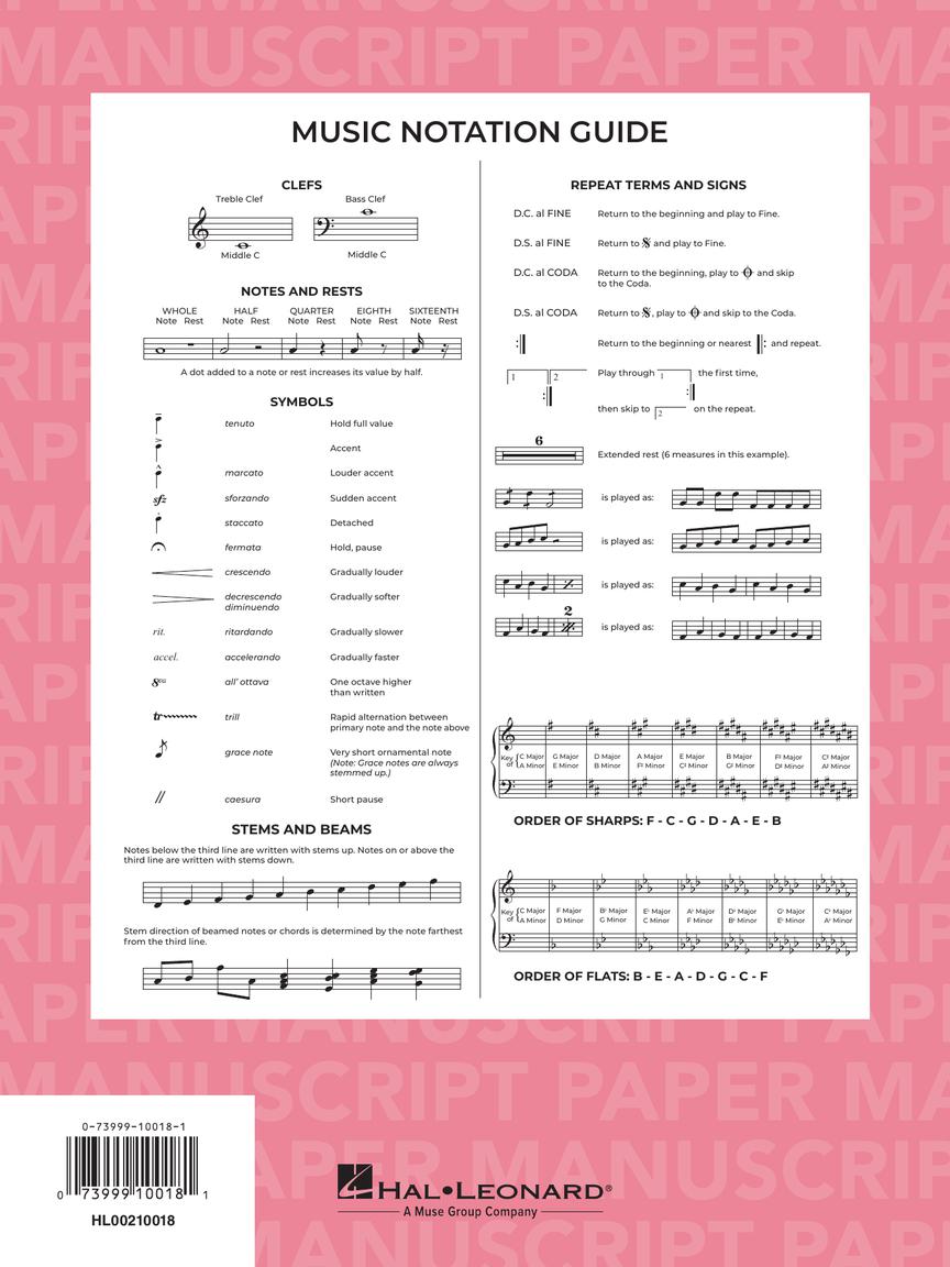 Manuscript Paper Wire-Bound: Hal Leonard, Deluxe Premium (Pink Cover) 96 pgs, 12 staves (9"x12")
