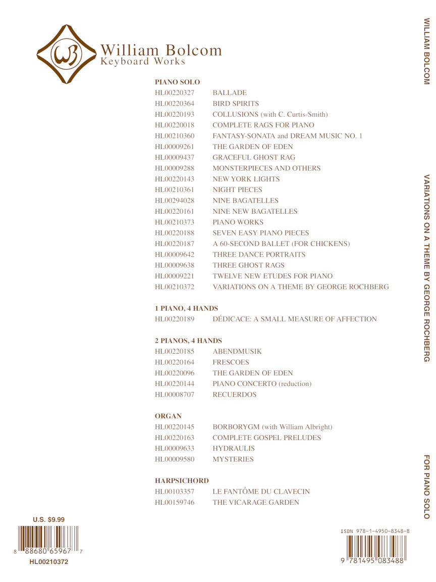 Bolcom Variations On A Theme by George Rochberg - Piano