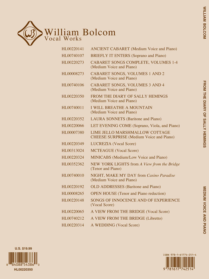 From the Diary of Sally Hemings - Medium Voice and Piano