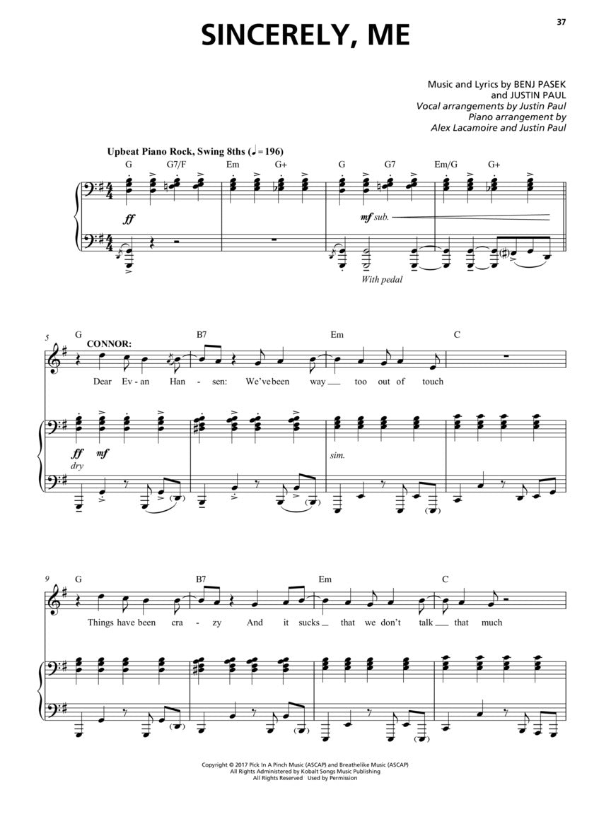 Dear Evan Hansen Vocal Selections