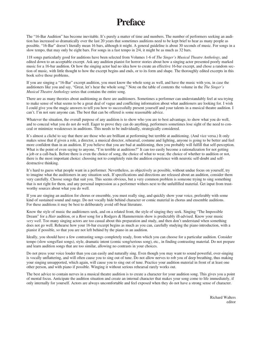 Singer's Musical Theatre Anthology - 16-Bar Audition